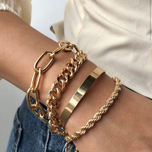 14k Gold Plated Boutique | Boho 4 Piece Gold Bracelet Set - Picture 3 of 3